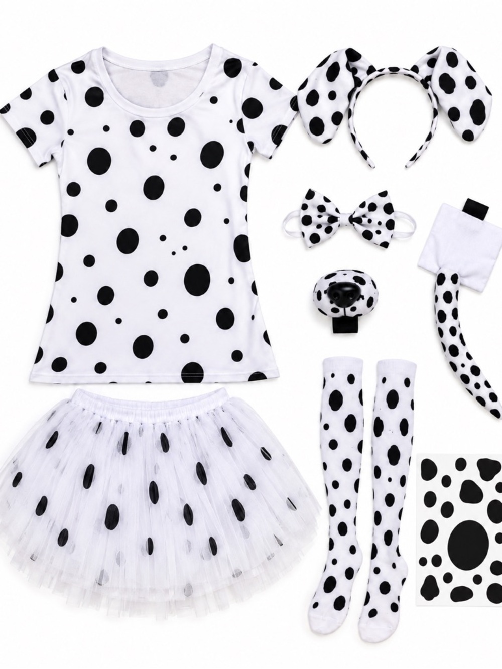 Dalmatian Polka Dot Womenās Costume Set with Tutu & Acessories | Size Large